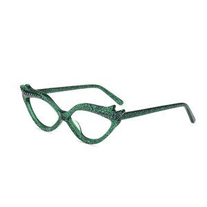 Green sparkle cat eye glasses with rhinestones